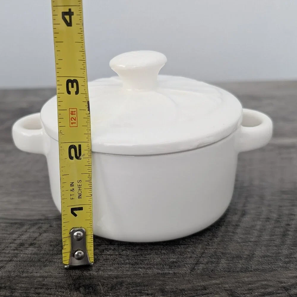 White Ceramic Mini Cocotte with Floral Design on Lid